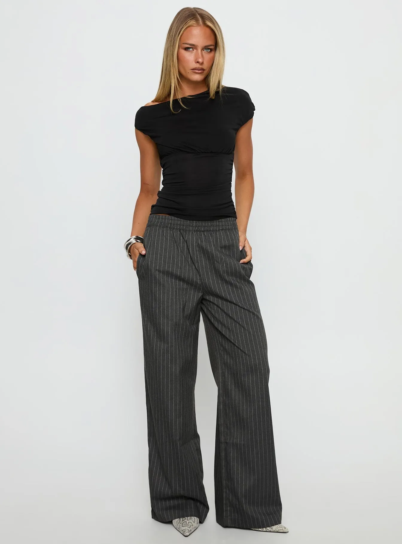 Jaysa Baggy Wide Leg Pant Grey Pinstripe sold by Princess Polly product image thumbnail 2