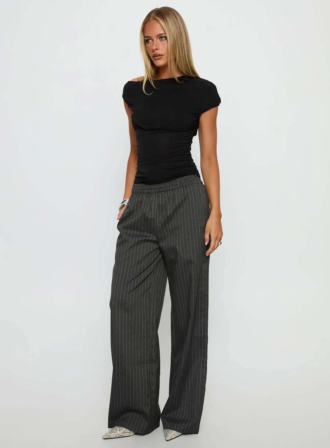 Jaysa Baggy Wide Leg Pant Grey Pinstripe sold by Princess Polly product image thumbnail 3