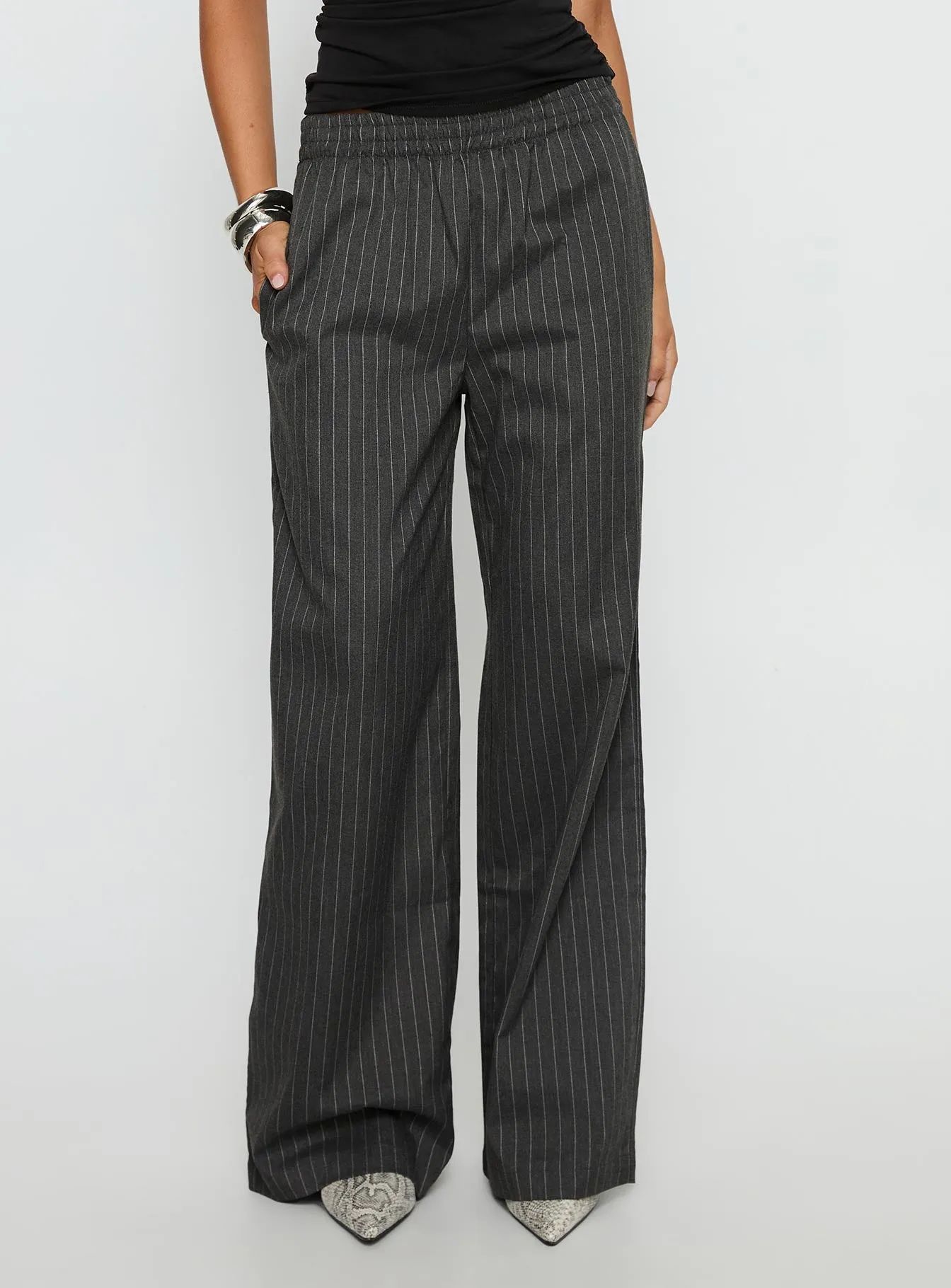 Jaysa Baggy Wide Leg Pant Grey Pinstripe sold by Princess Polly
