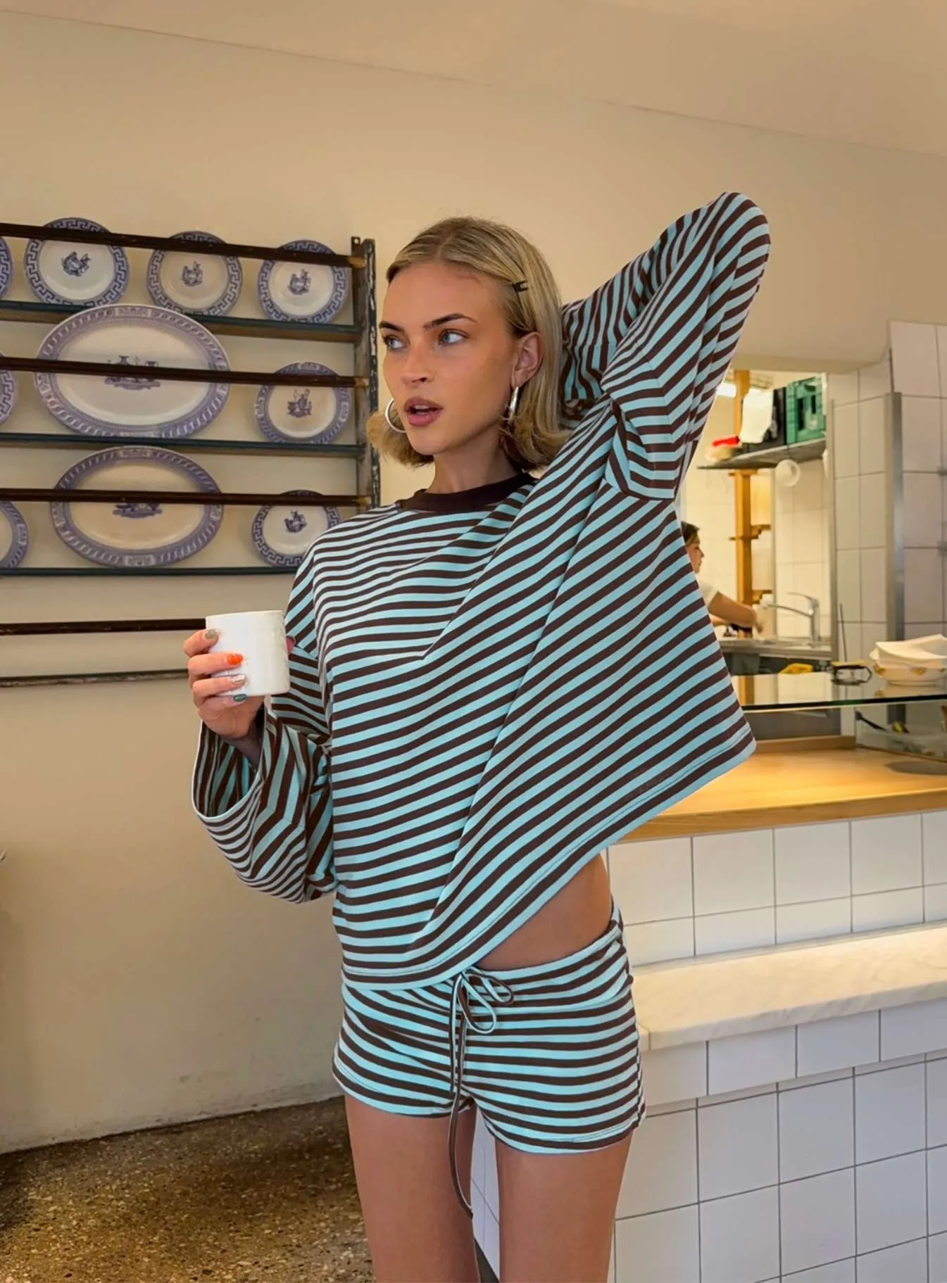 Kourt Bloomer Shorts Chocolate Sea Stripe sold by Princess Polly