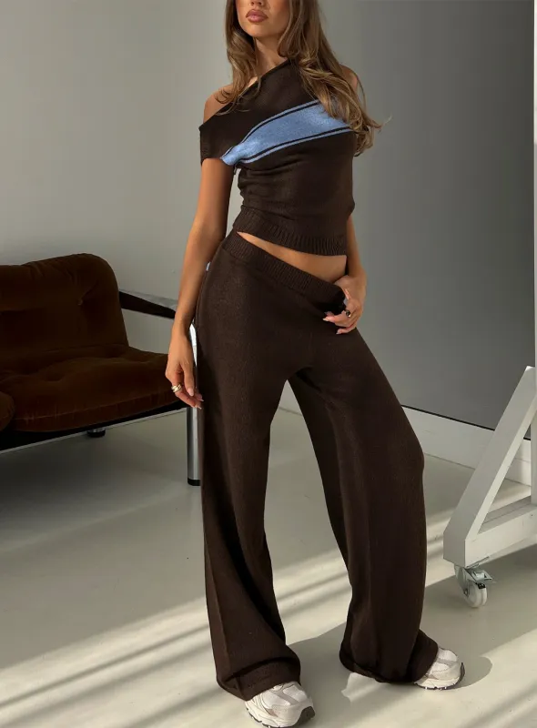 Bekki Wide Leg Knit Pant Brown sold by Princess Polly