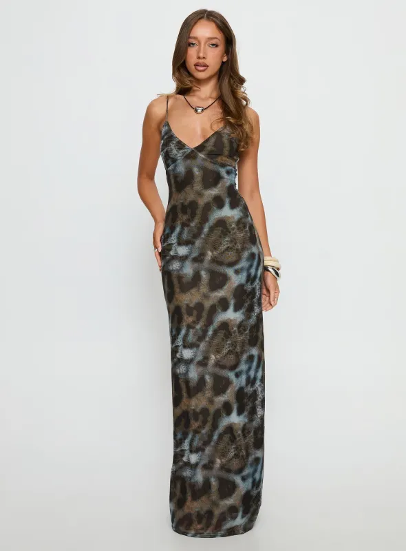 Saphrona V-neck Maxi Dress Leopard sold by Princess Polly
