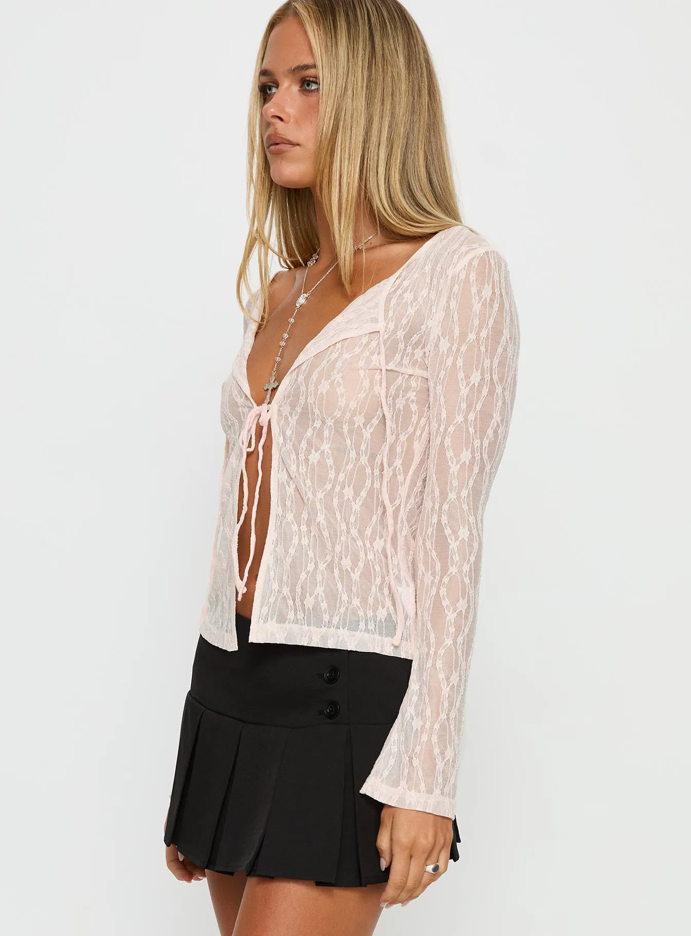 Open Your Heart Tie Detail Long Sleeve Top Pink sold by Princess Polly product image thumbnail 4