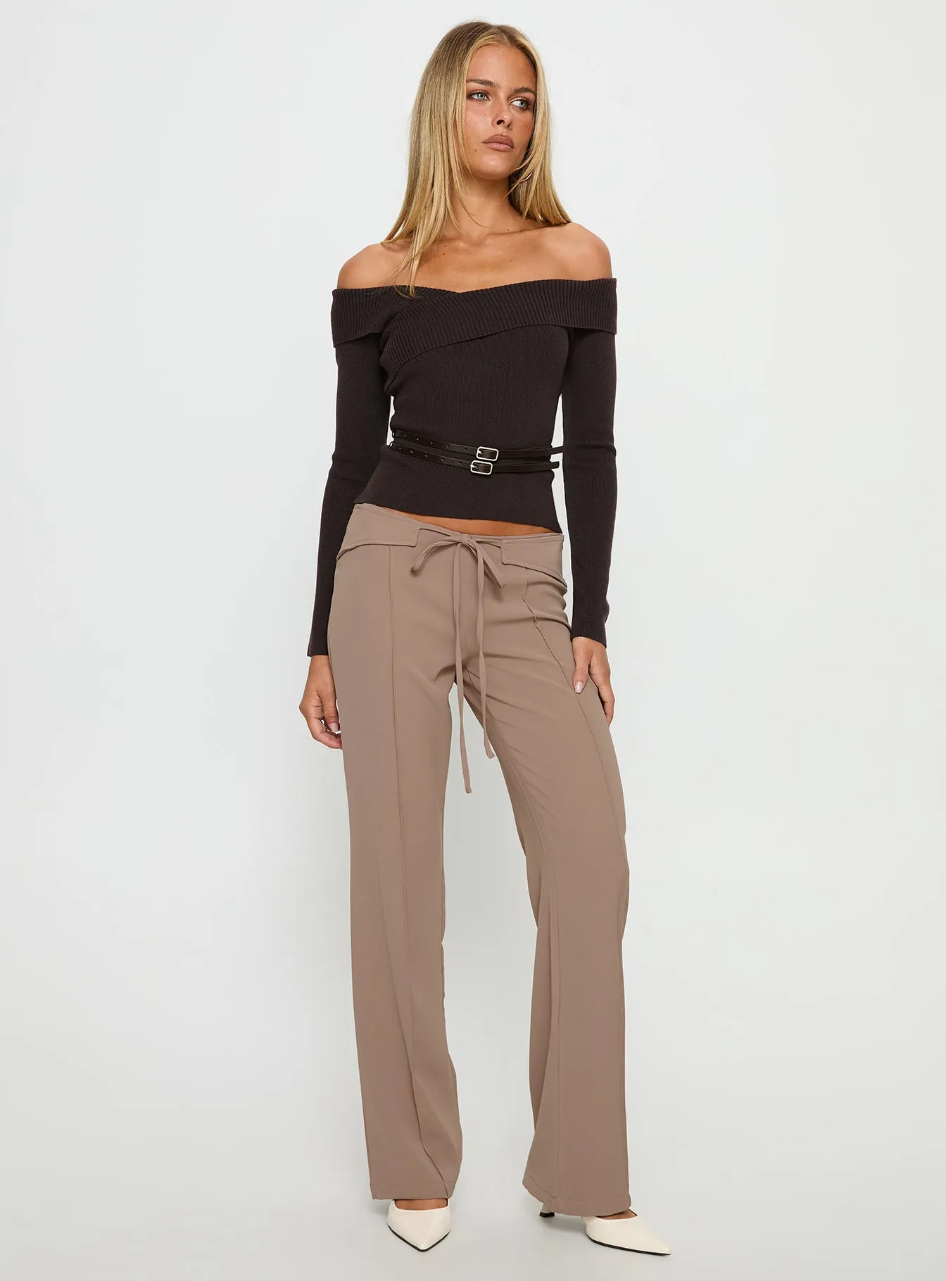 Narratives Wrap Tie Trouser Pant Taupe sold by Princess Polly product image thumbnail 3