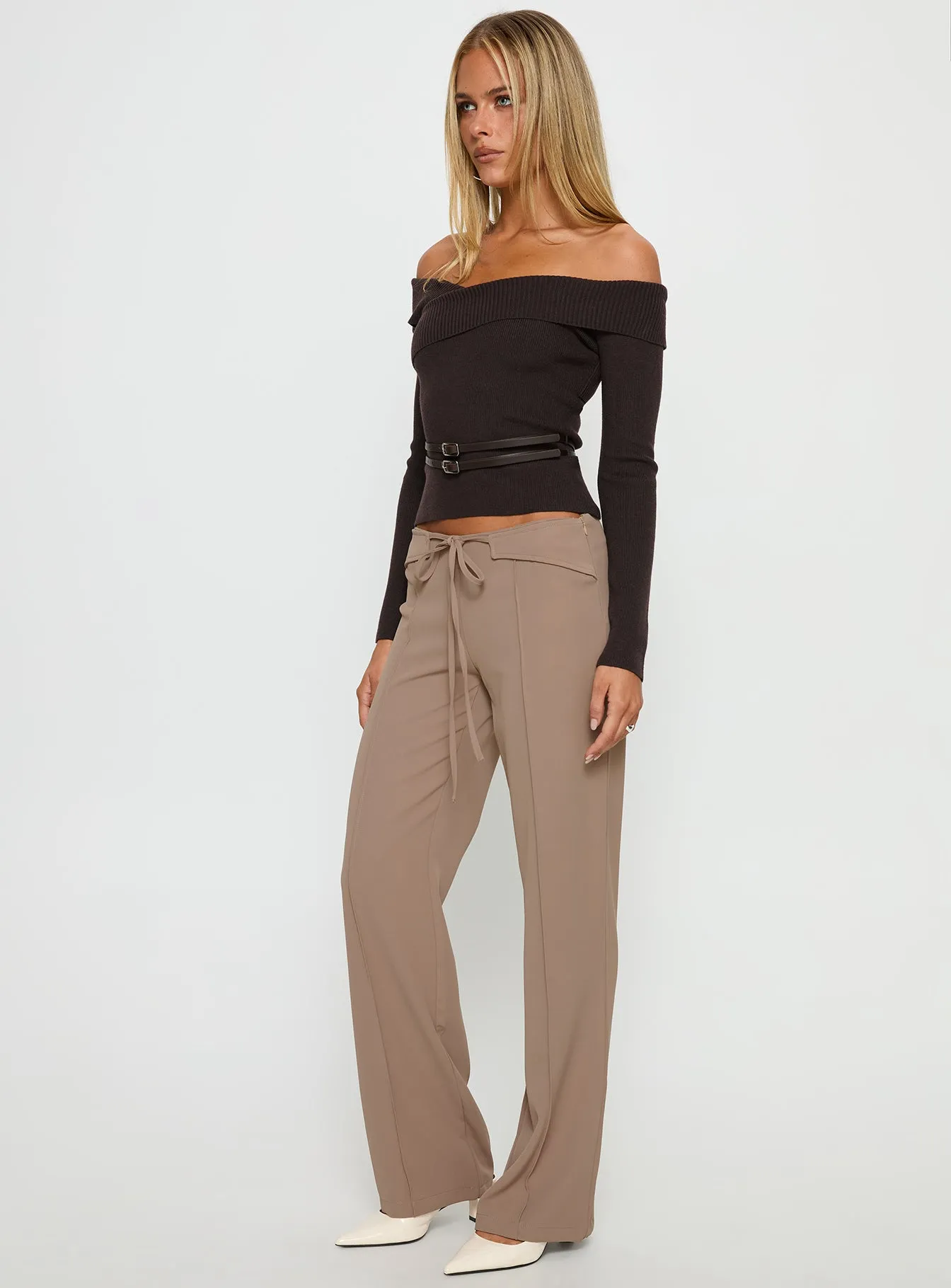 Narratives Wrap Tie Trouser Pant Taupe sold by Princess Polly product image thumbnail 4