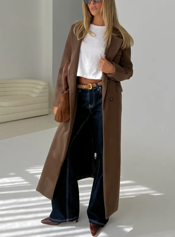 Lovergirl Longline Coat Brown sold by Princess Polly