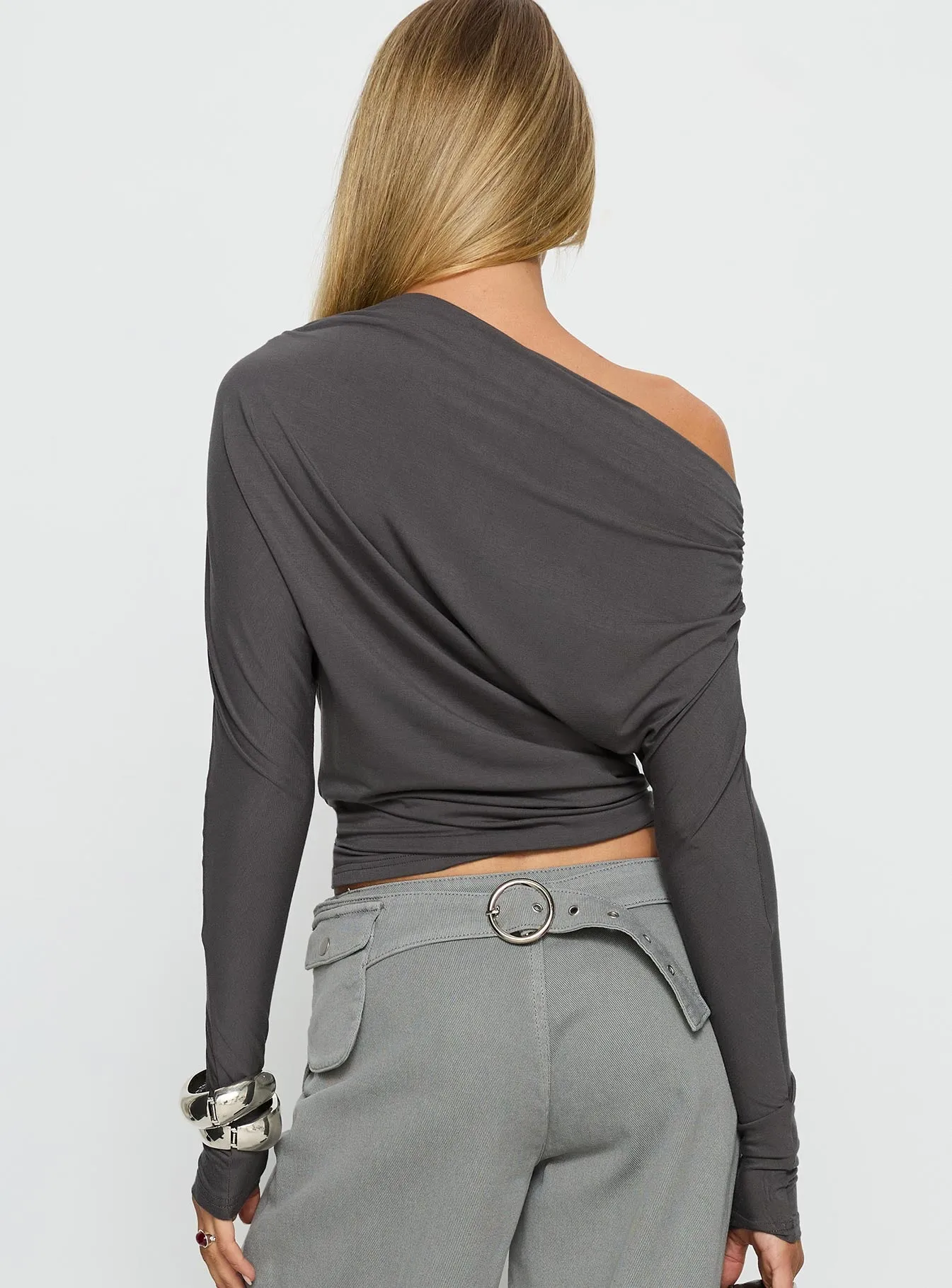 Party Hour Off Shoulder Top Charcoal sold by Princess Polly product image thumbnail 5