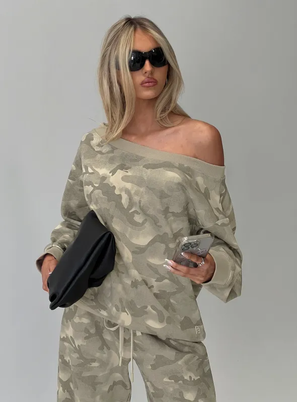 Wellness Off The Shoulder Jumper Washed Camo sold by Princess Polly
