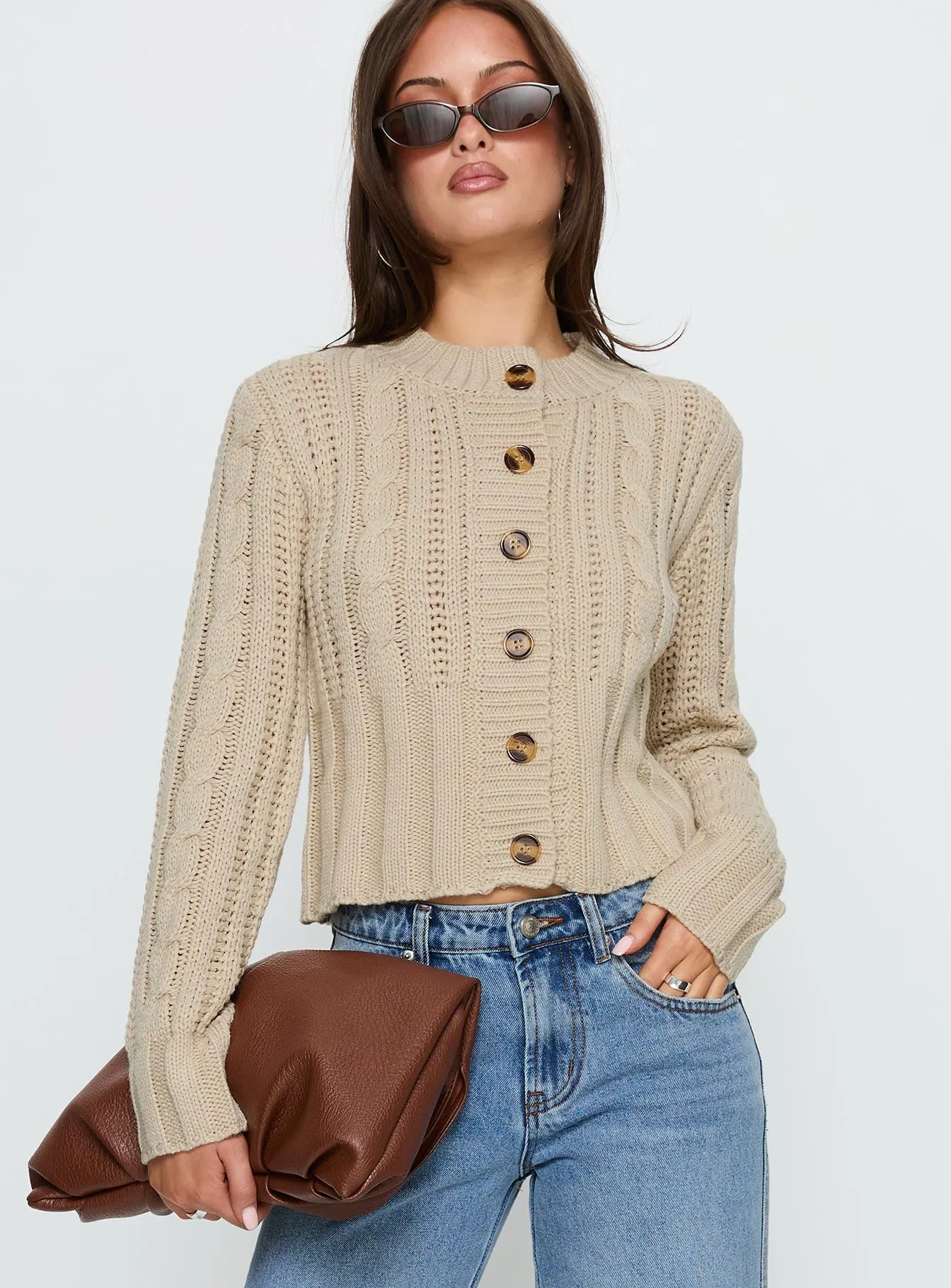 Donielle Cable Knit Cardigan Beige sold by Princess Polly product image thumbnail 2