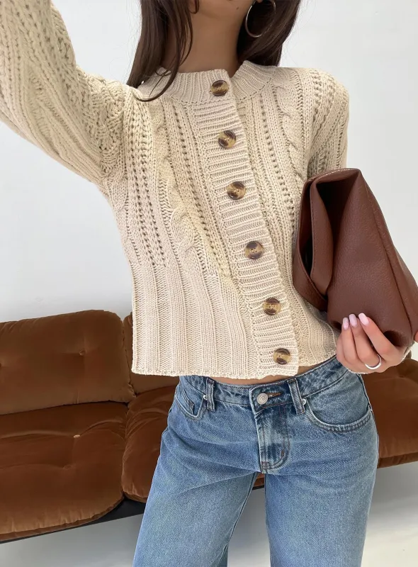Donielle Cable Knit Cardigan Beige sold by Princess Polly