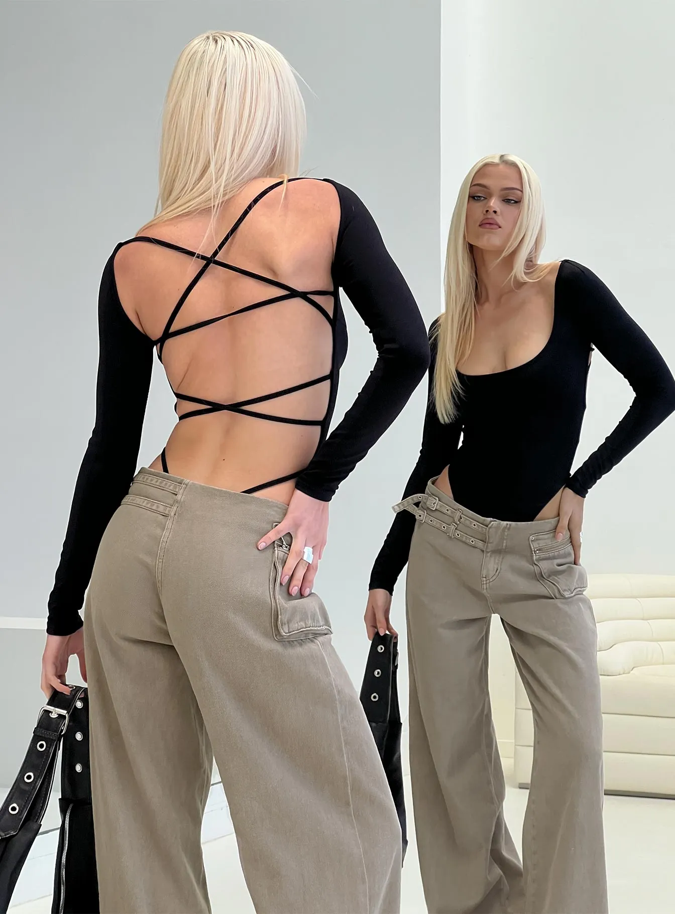 All Tied Up Long Sleeve Bodysuit Black sold by Princess Polly