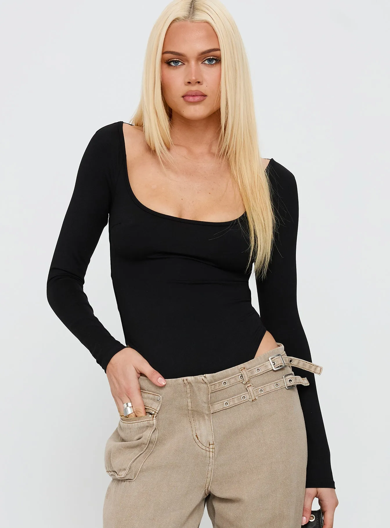 All Tied Up Long Sleeve Bodysuit Black sold by Princess Polly product image thumbnail 2