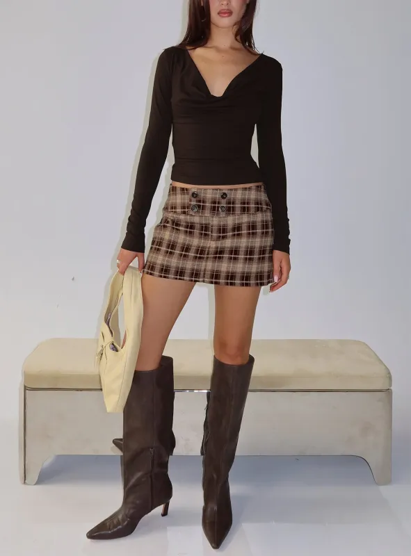 Strikes Again Skort Brown Check sold by Princess Polly
