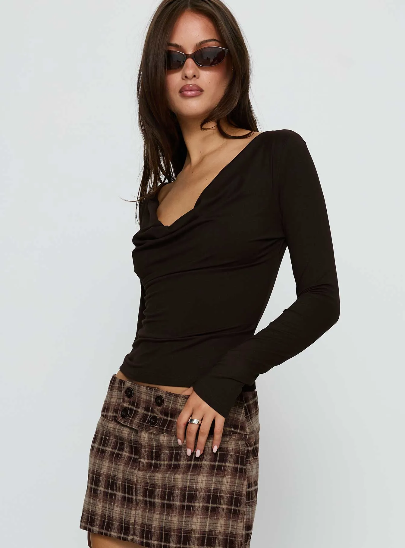 Kammy Long Sleeve Cowl Neck Top Espresso sold by Princess Polly product image thumbnail 4