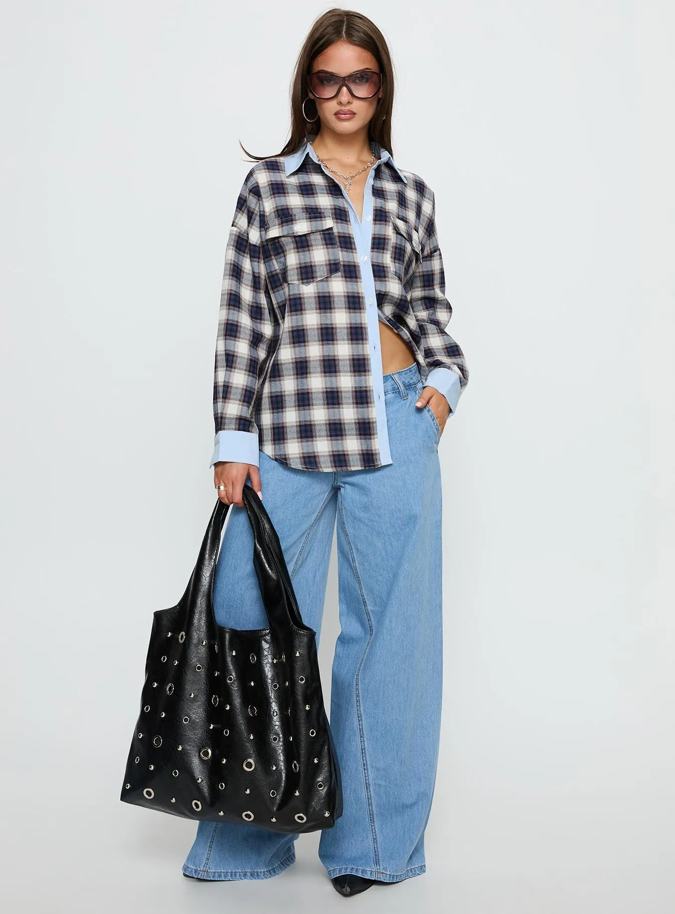 Walda Contrast Flannel Shirt Blue Check sold by Princess Polly product image thumbnail 3