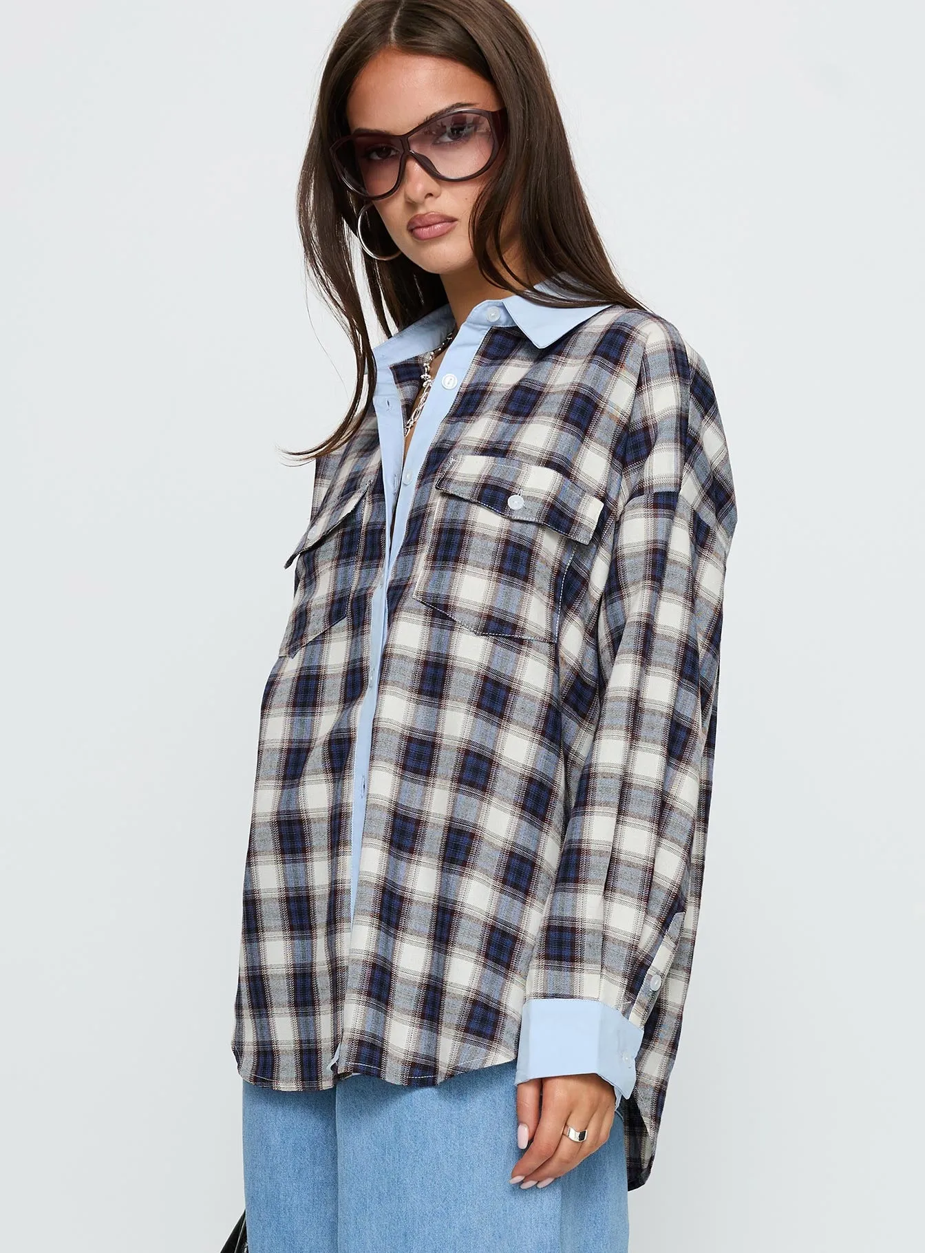 Walda Contrast Flannel Shirt Blue Check sold by Princess Polly product image thumbnail 4