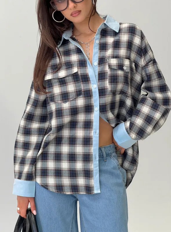 Walda Contrast Flannel Shirt Blue Check sold by Princess Polly