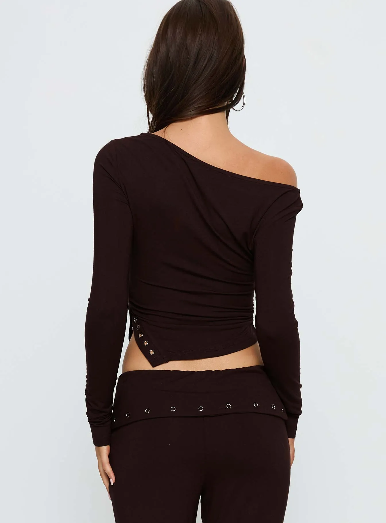 Wynna Eyelet Detail One Shoulder Top Chocolate sold by Princess Polly product image thumbnail 5