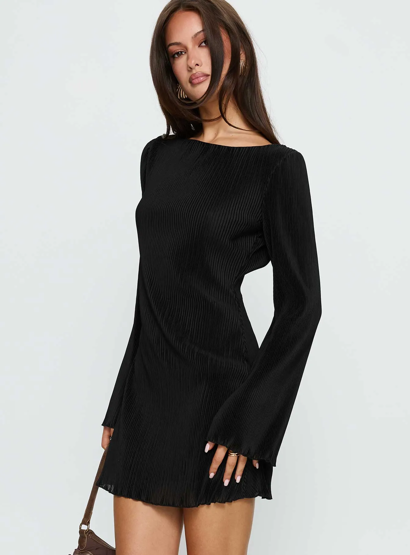 Lukea Long Sleeve Plisse Mini Dress Black sold by Princess Polly product image thumbnail 3