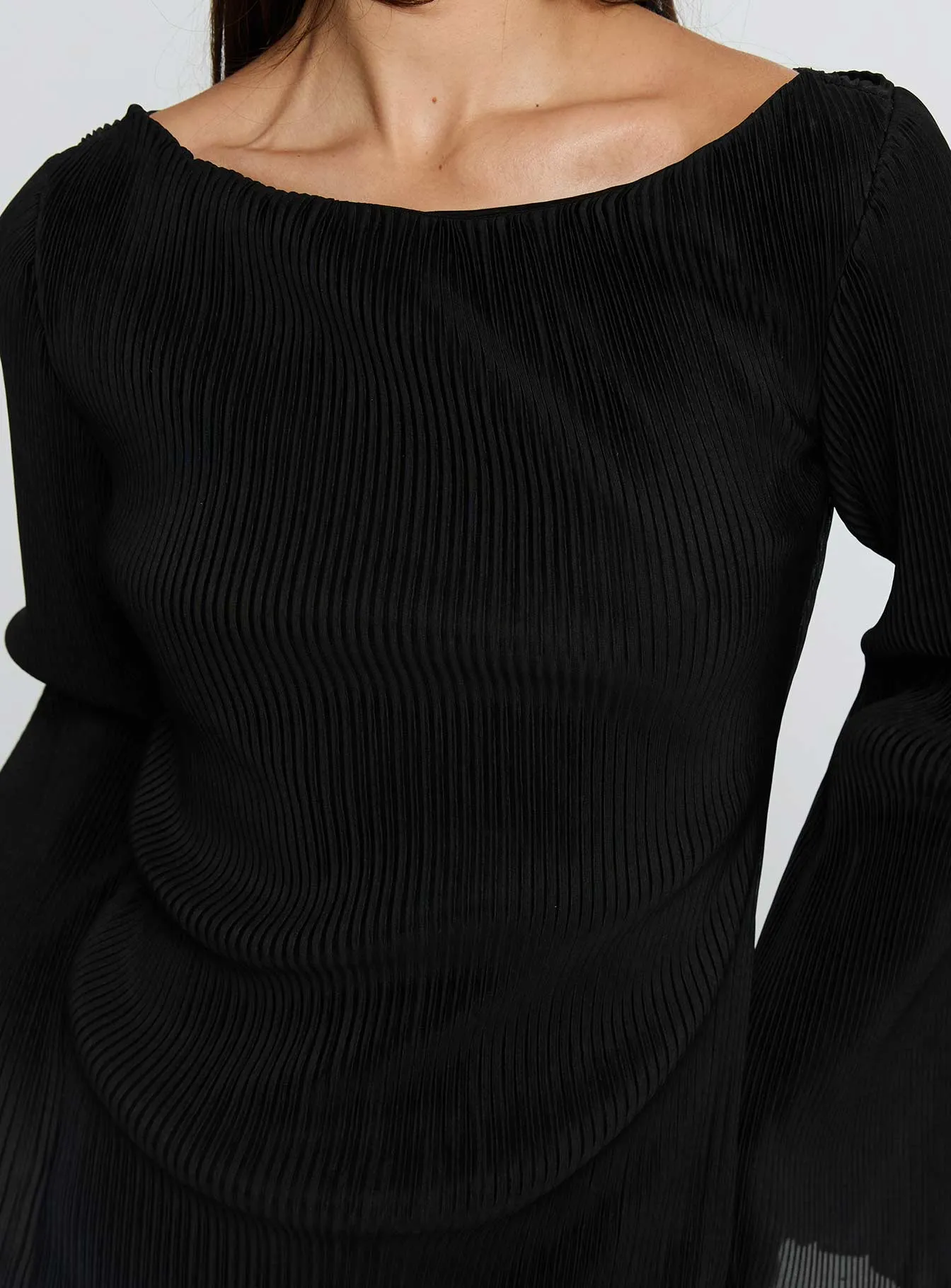 Lukea Long Sleeve Plisse Mini Dress Black sold by Princess Polly product image thumbnail 5