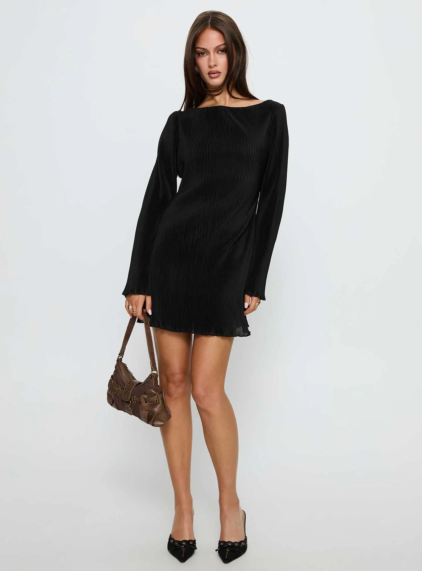 Lukea Long Sleeve Plisse Mini Dress Black sold by Princess Polly product image thumbnail 2