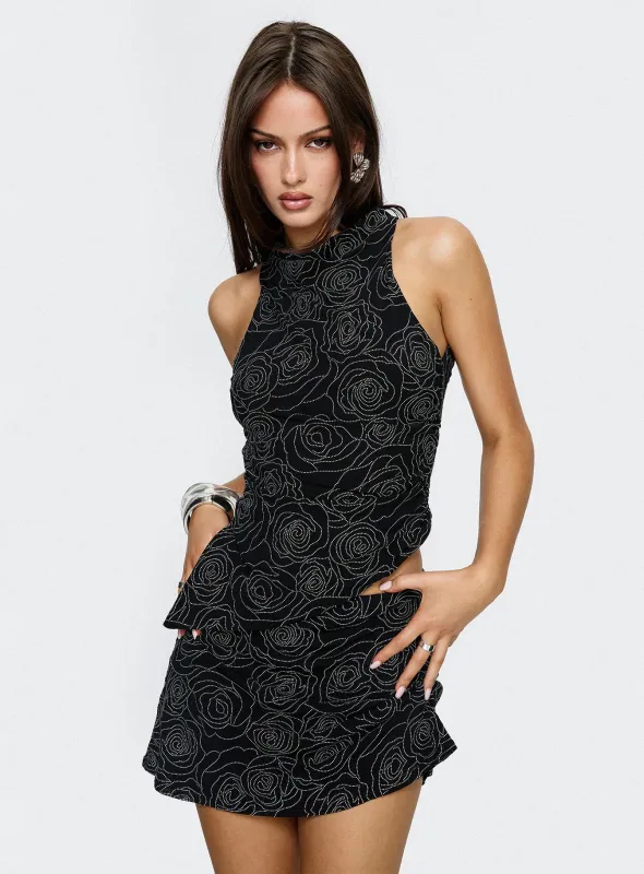 Forget Me Diamonte Asymmetrical Top Black sold by Princess Polly