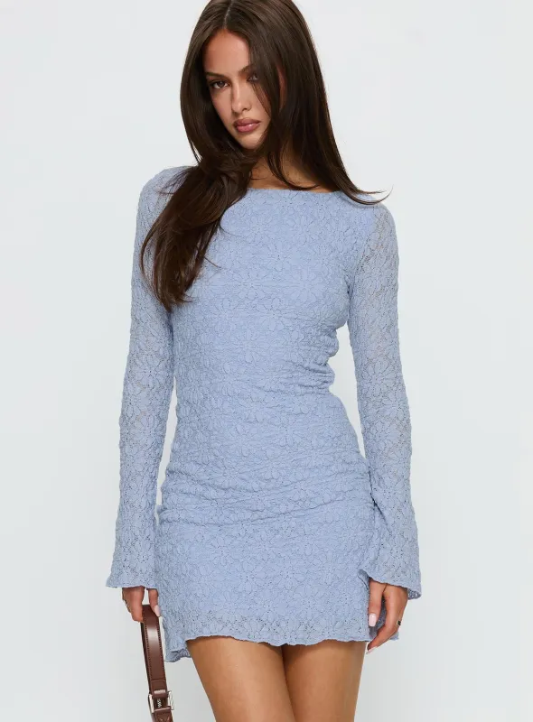 Imagica Long Sleeve Textured Mini Dress Blue sold by Princess Polly