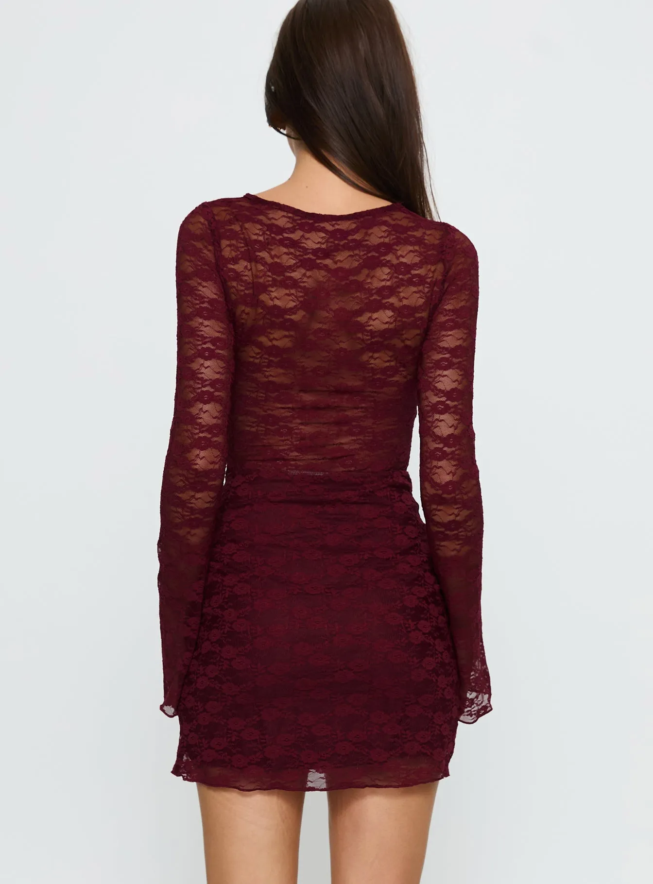 Best You Had Mesh Long Sleeve Mini Dress Burgundy sold by Princess Polly product image thumbnail 4