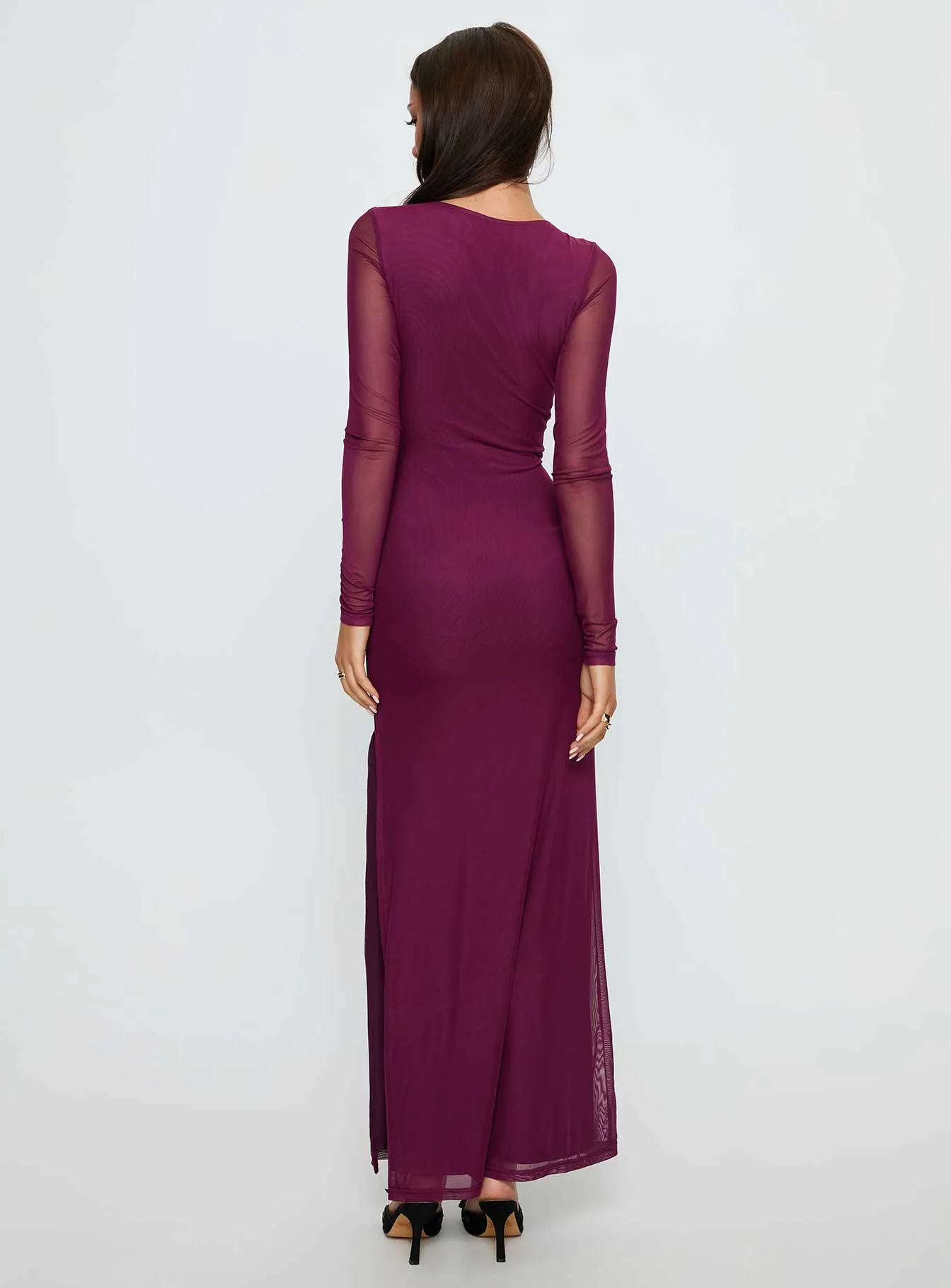 Darkside Long Sleeve Cut Out Plunge Maxi Dress Plum sold by Princess Polly product image thumbnail 4