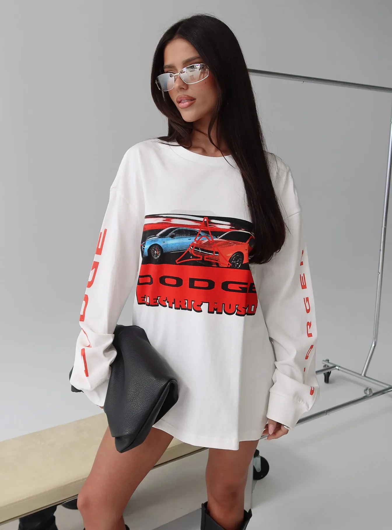 Dodge Electric Muscle Long Sleeve Graphic Top White sold by Princess Polly