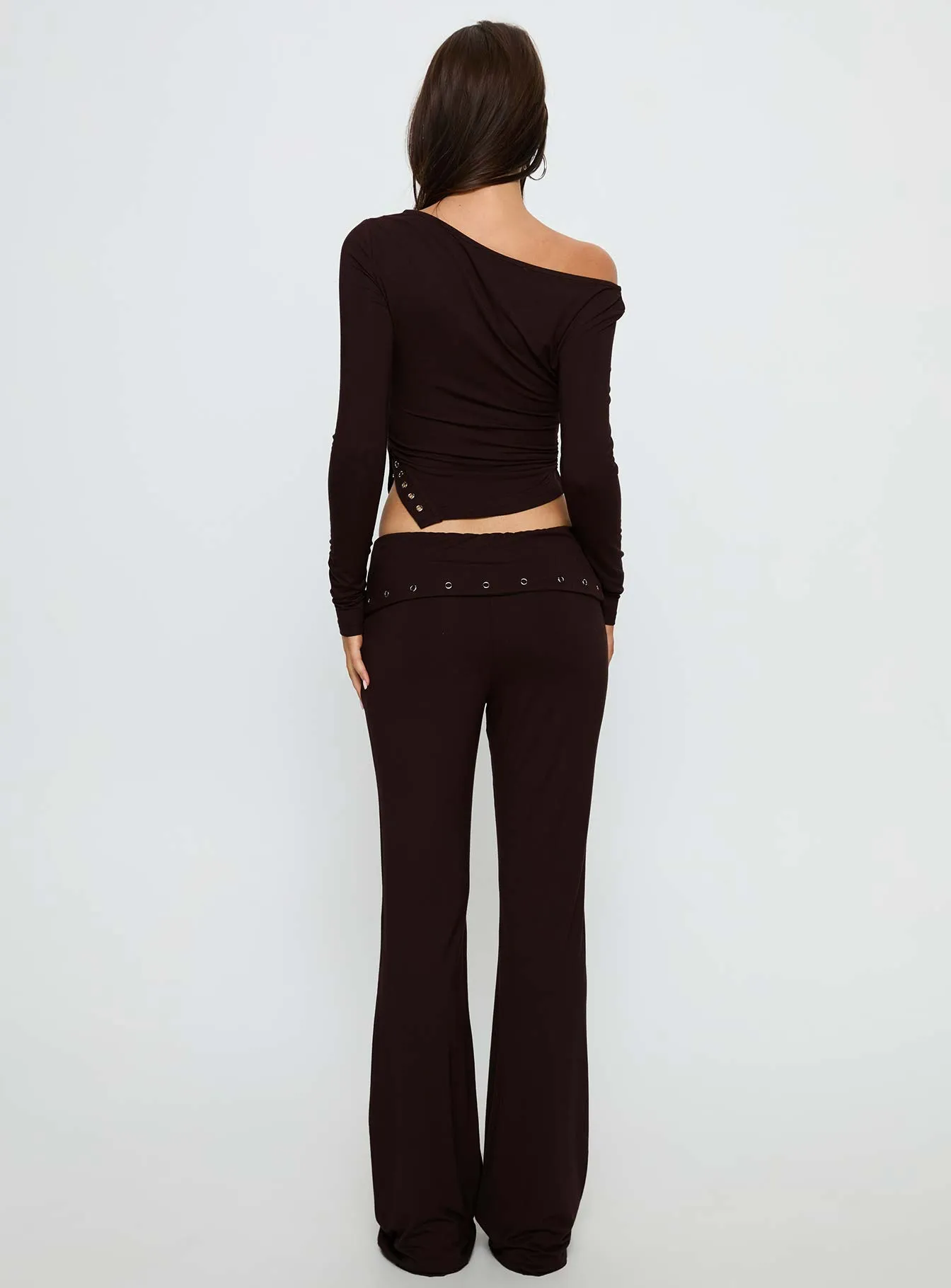 Wynna Eyelet Foldover Pants Chocolate sold by Princess Polly product image thumbnail 5