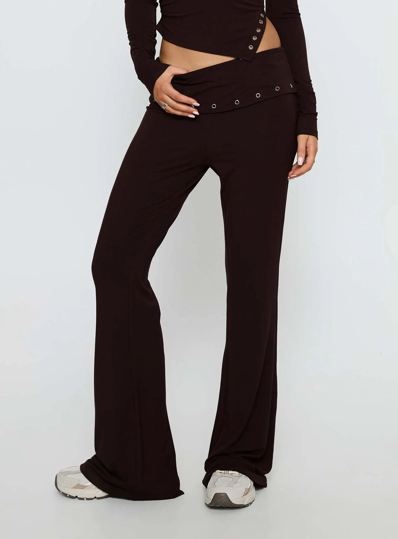 Wynna Eyelet Foldover Pants Chocolate sold by Princess Polly product image thumbnail 2