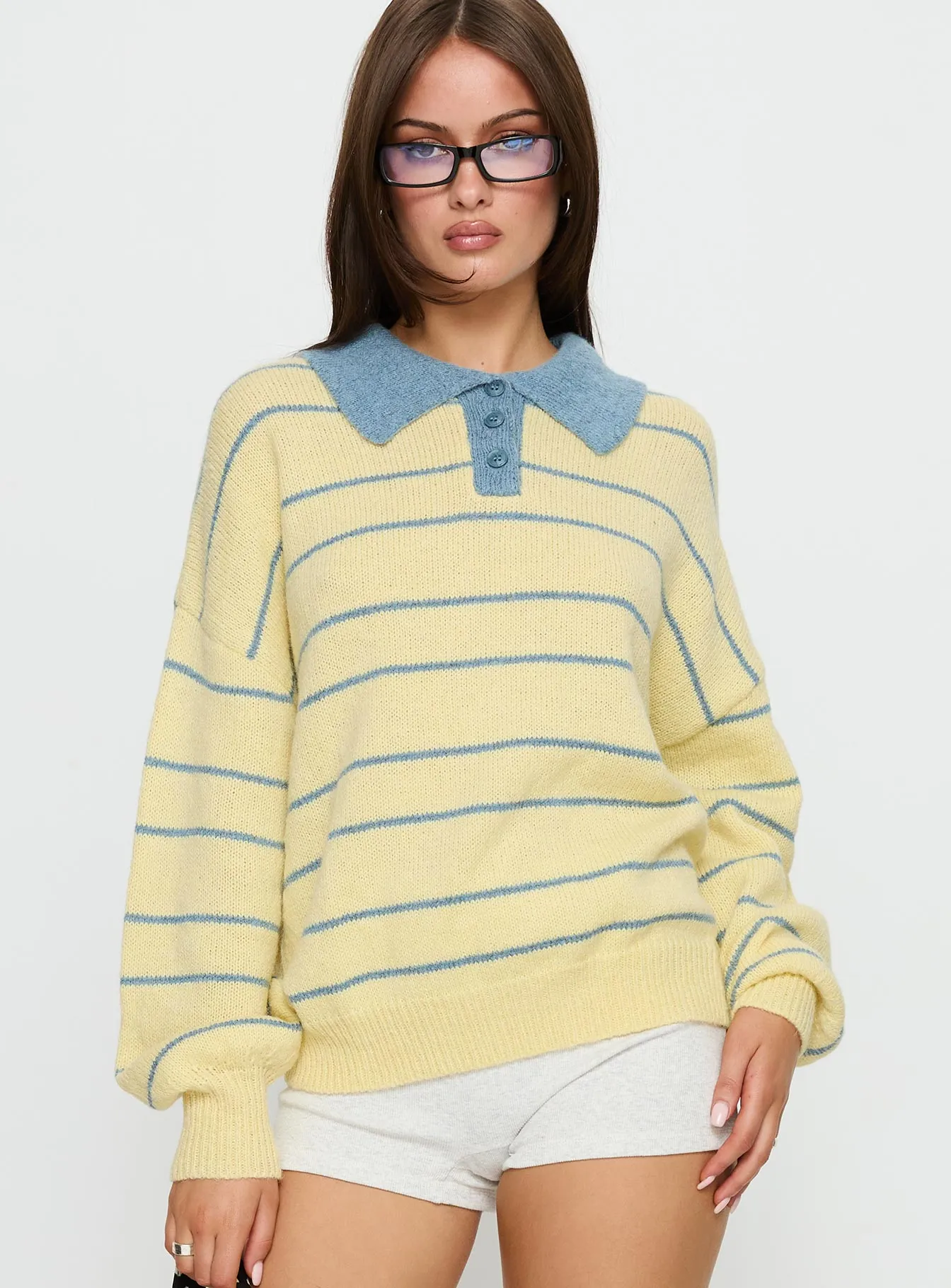 Minda Collared Knit Sweater Yellow Stripe sold by Princess Polly product image thumbnail 2