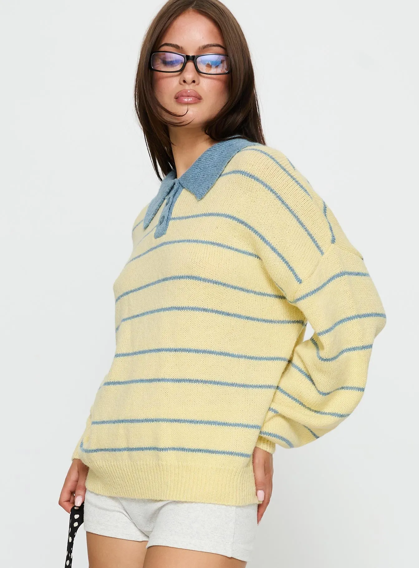Minda Collared Knit Sweater Yellow Stripe sold by Princess Polly product image thumbnail 4