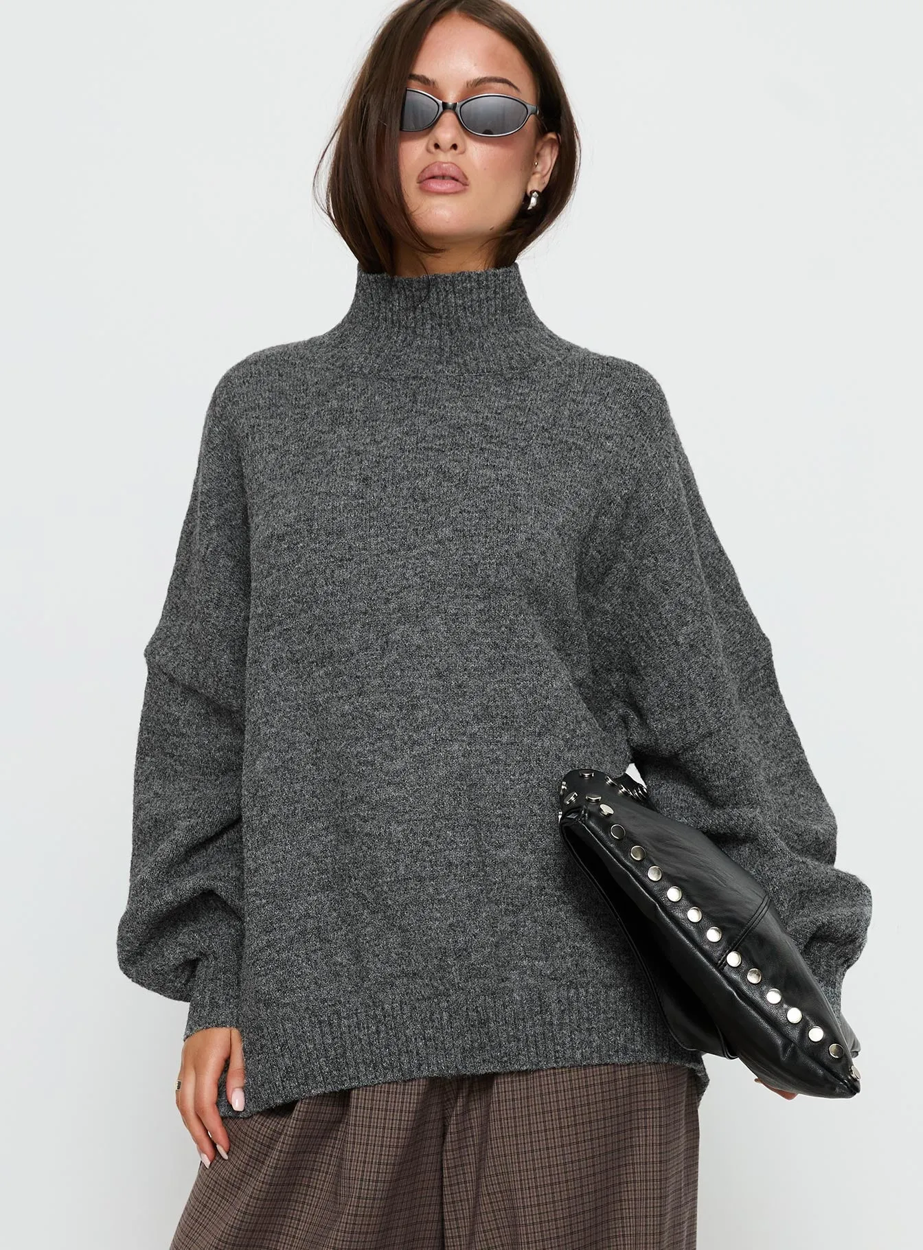 Patrizia Funnel Neck Knit Sweater Grey sold by Princess Polly