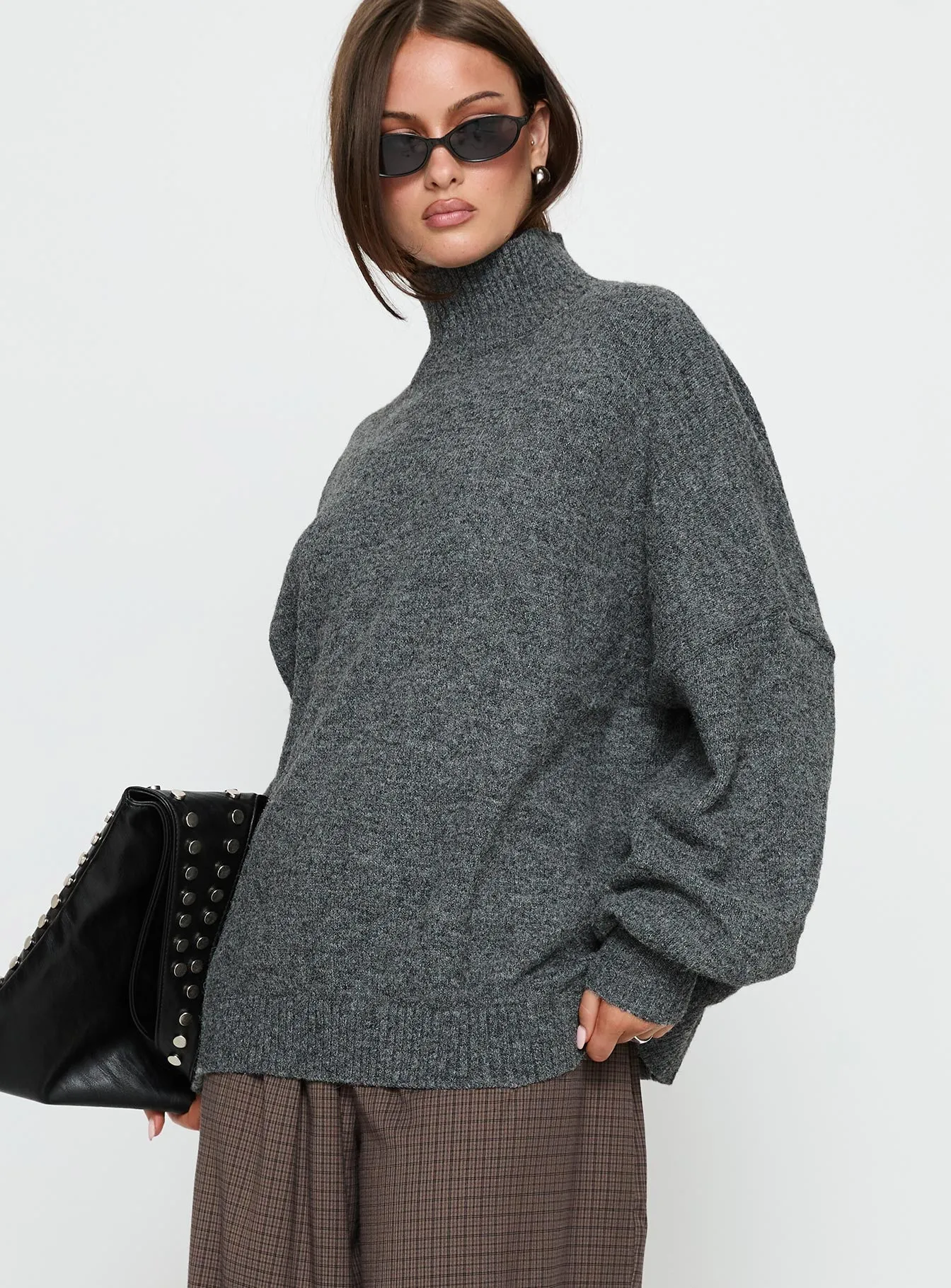 Patrizia Funnel Neck Knit Sweater Grey sold by Princess Polly product image thumbnail 3