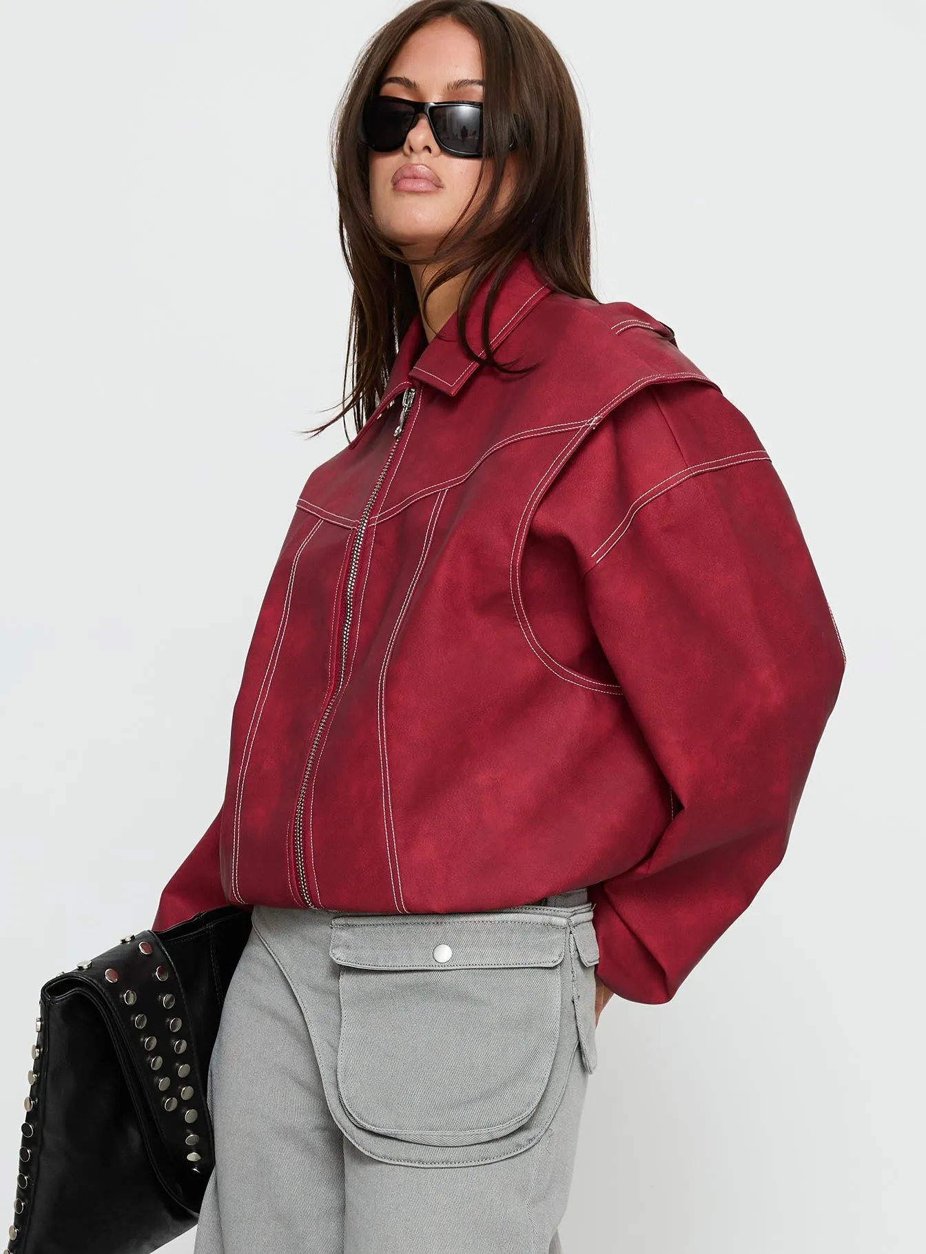 Vista Bomber Jacket Crimson sold by Princess Polly product image thumbnail 4