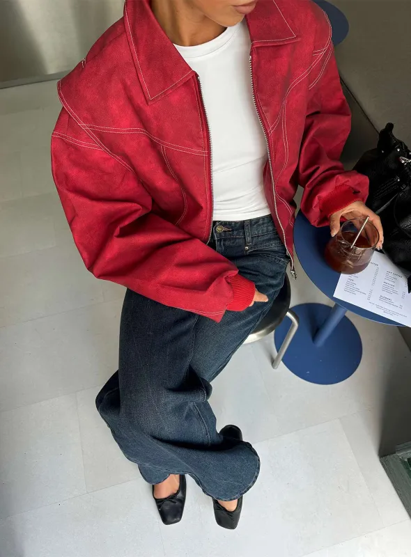 Vista Bomber Jacket Crimson sold by Princess Polly