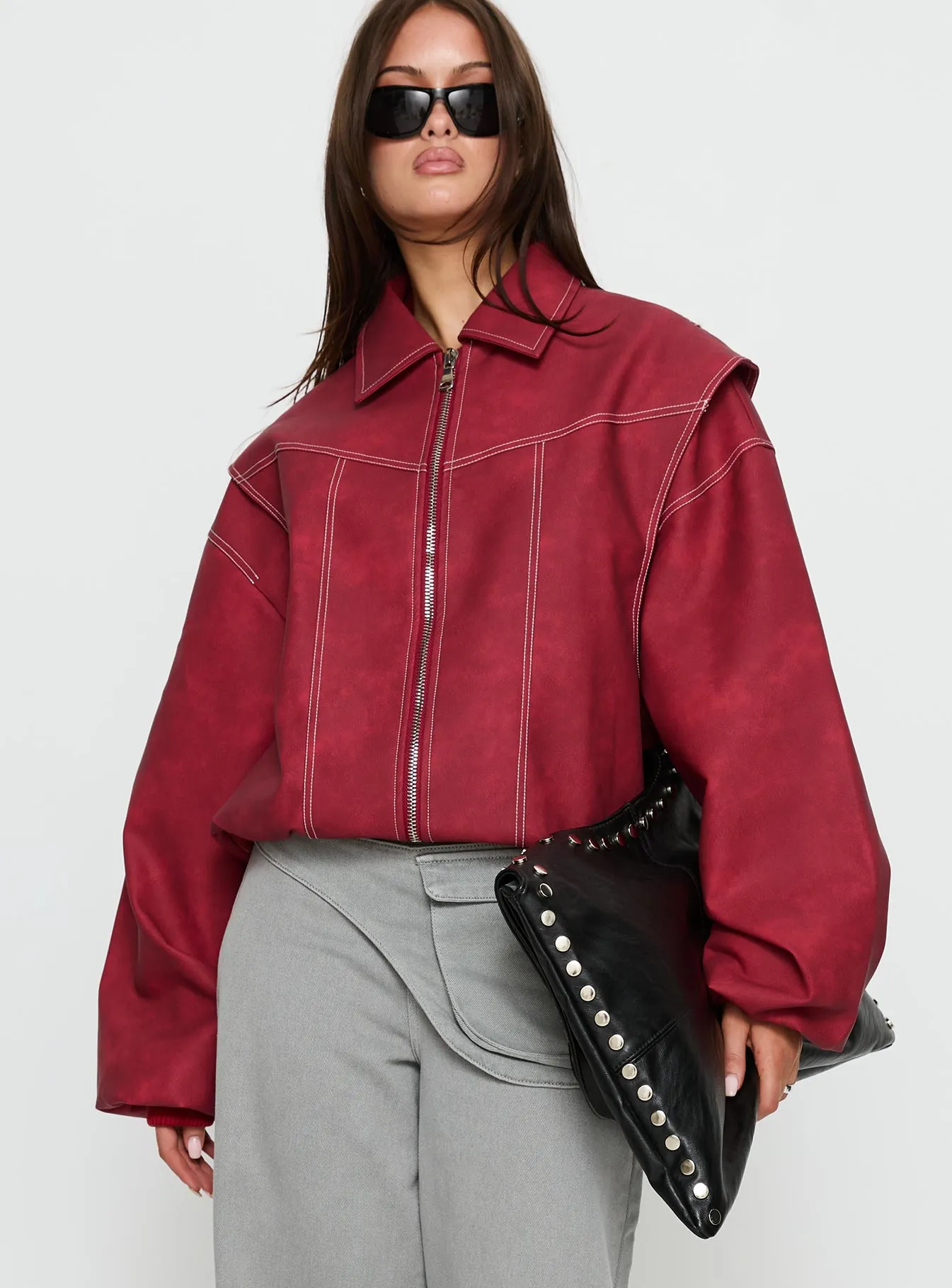 Vista Bomber Jacket Crimson sold by Princess Polly product image thumbnail 2