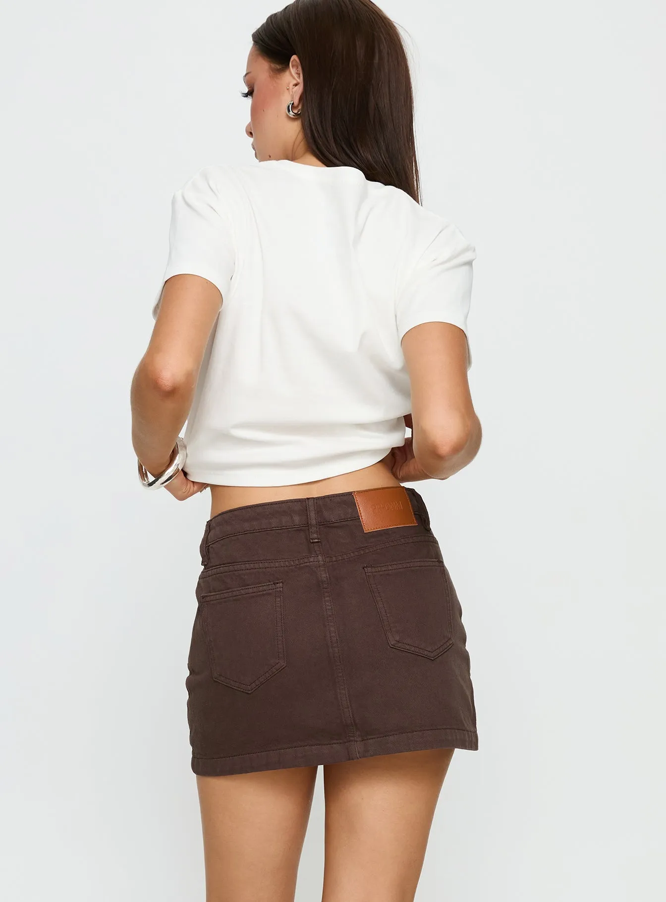 Nickei Denim Mini Skirt Chocolate sold by Princess Polly product image thumbnail 5