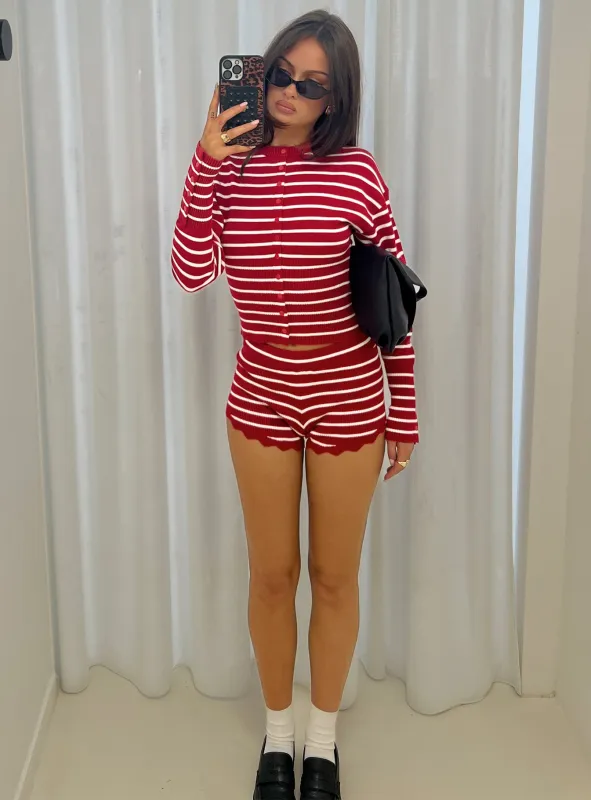 Dollhouse Knit Shorts Crimson Stripe sold by Princess Polly