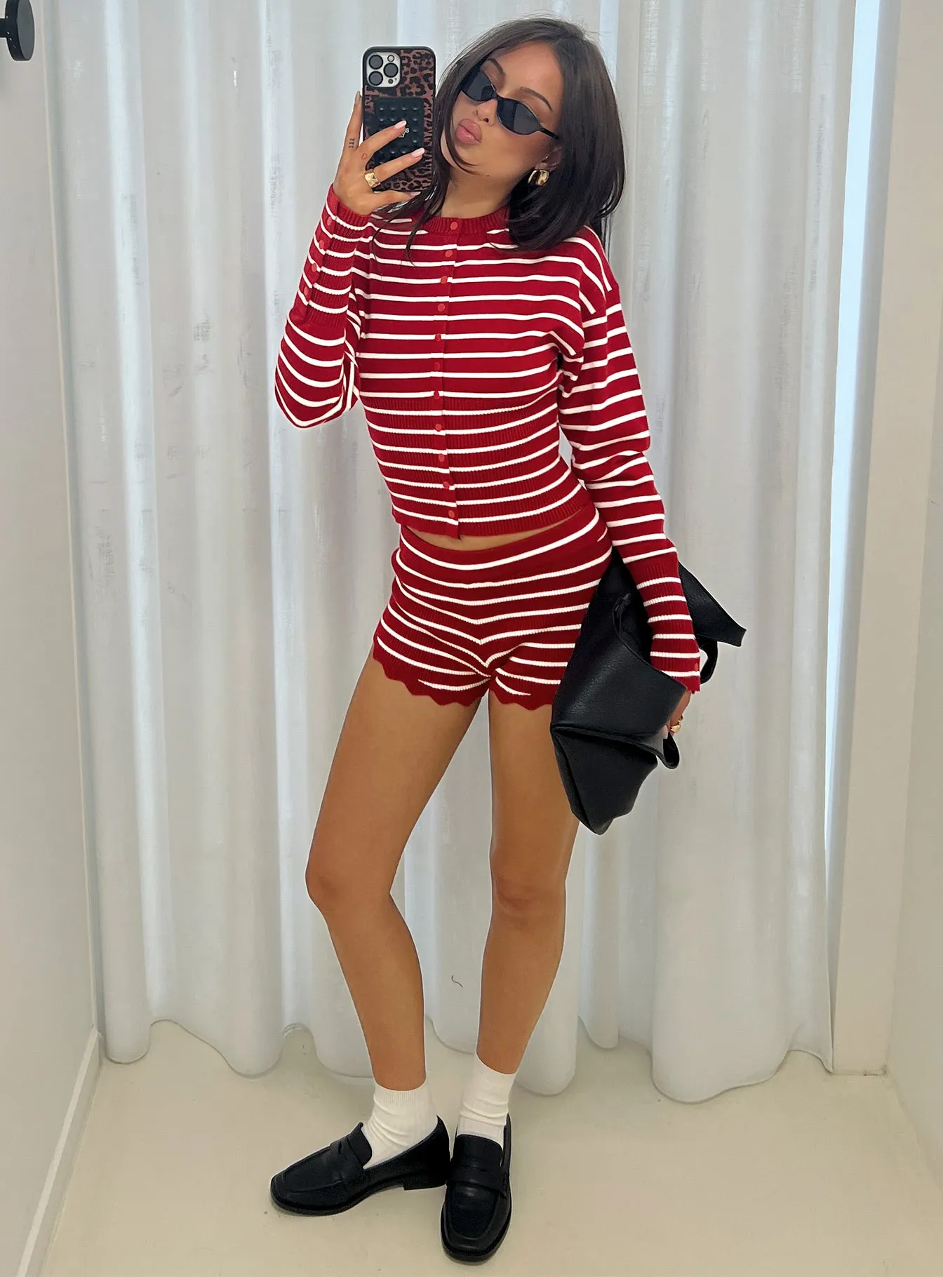 Head In The Clouds Cardigan Crimson Stripe sold by Princess Polly