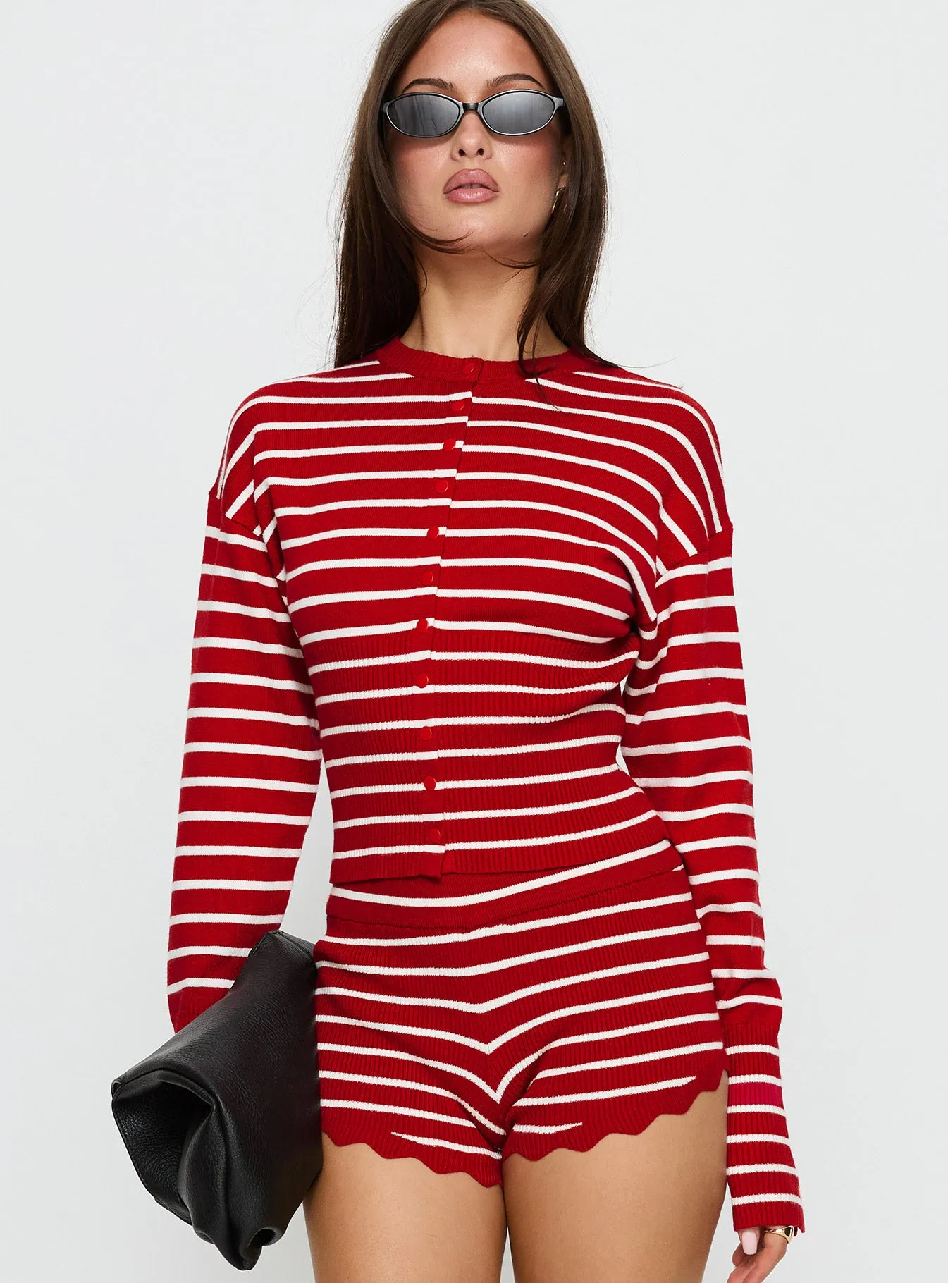 Head In The Clouds Cardigan Crimson Stripe sold by Princess Polly product image thumbnail 2