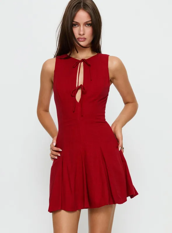 Aeryn Tie Front Mini Dress Red sold by Princess Polly