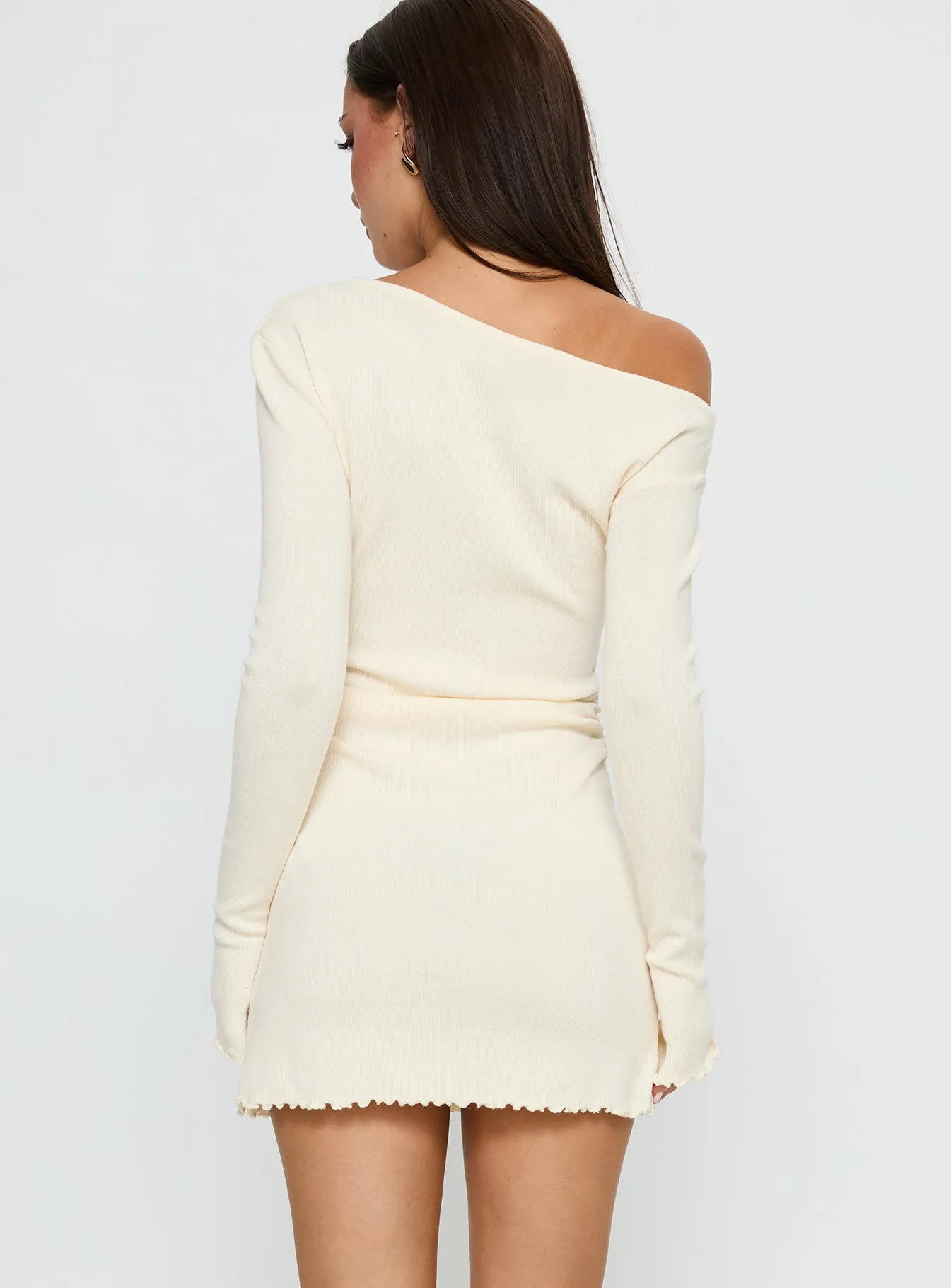 Yelsie Off Shoulder Long Sleeve Mini Dress Cream sold by Princess Polly product image thumbnail 5
