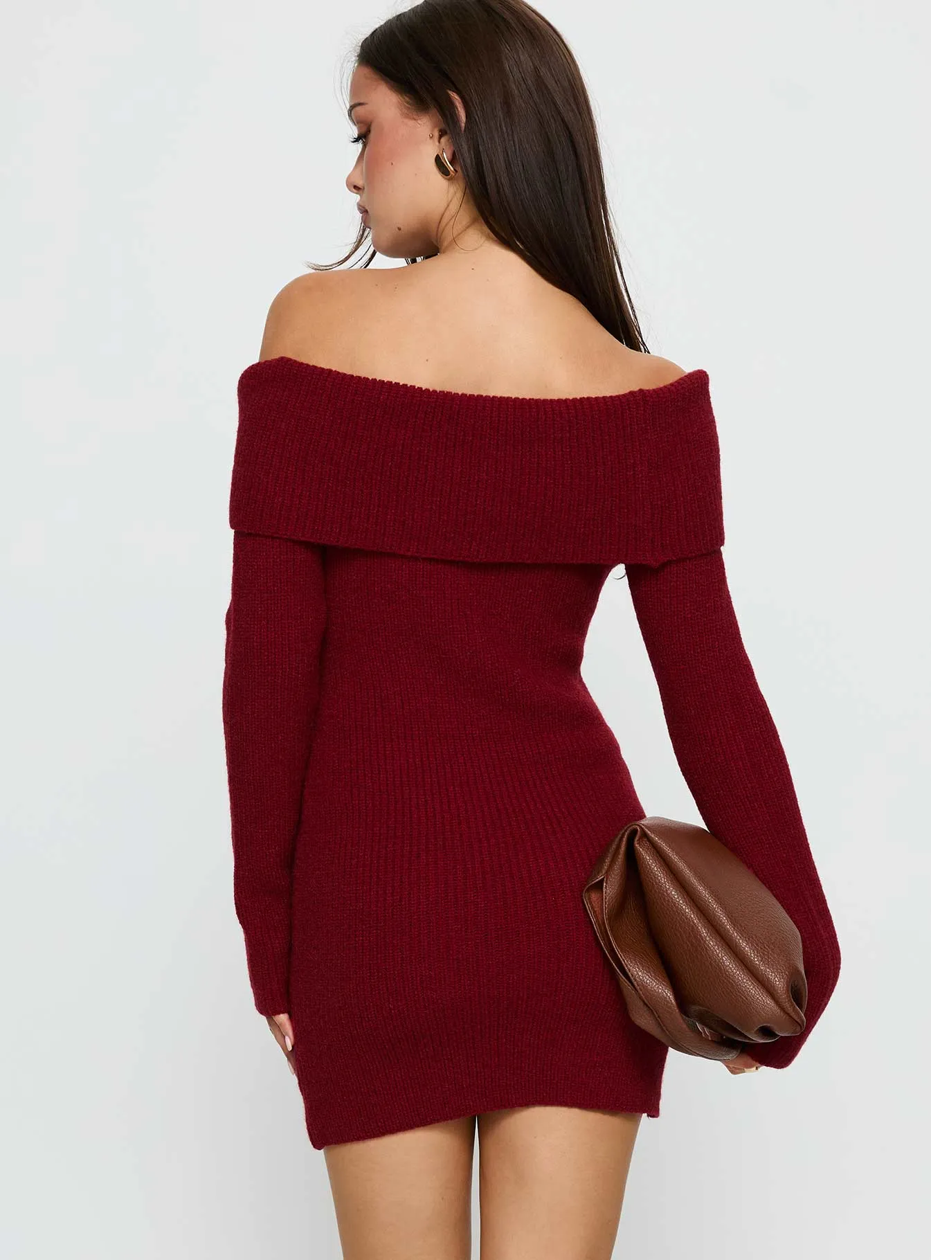 Noriko Long Sleeve Knit Mini Dress Burgundy sold by Princess Polly product image thumbnail 5