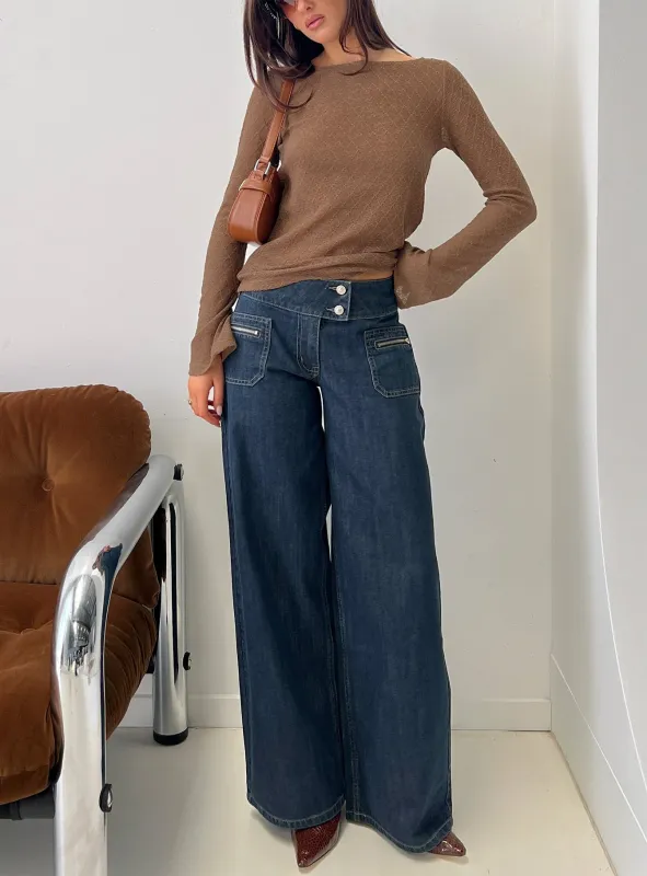 Unwritten Mid Rise Wide Leg Jeans Dark Blue Wash sold by Princess Polly