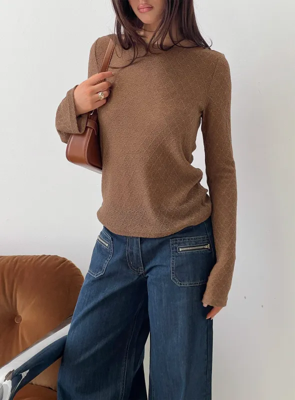 Tuppence Textured Long Sleeve Top Brown sold by Princess Polly