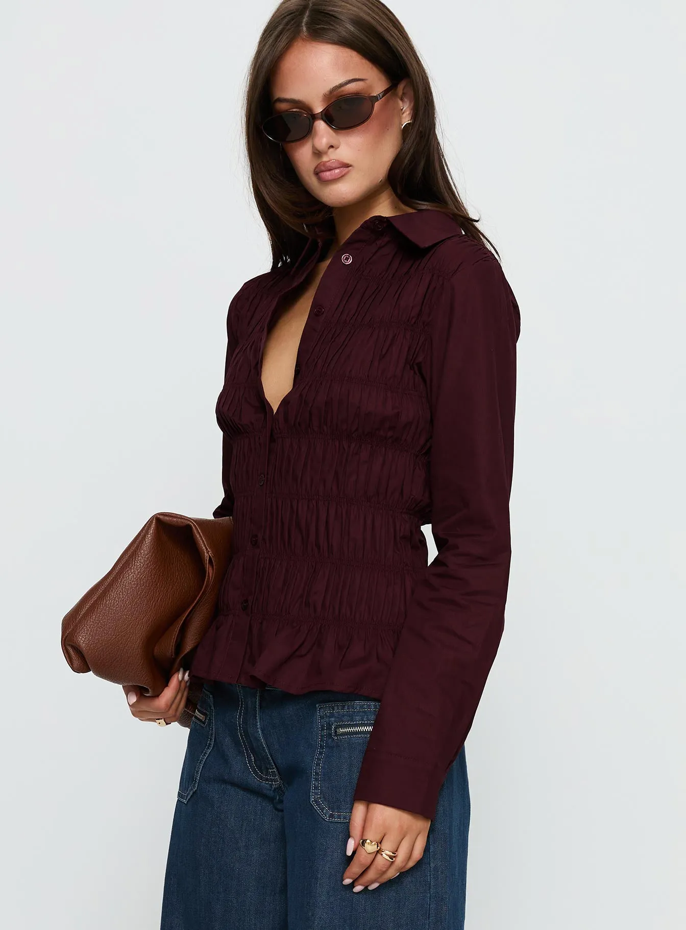 Cultivate Shirred Long Sleeve Top Plum sold by Princess Polly product image thumbnail 3