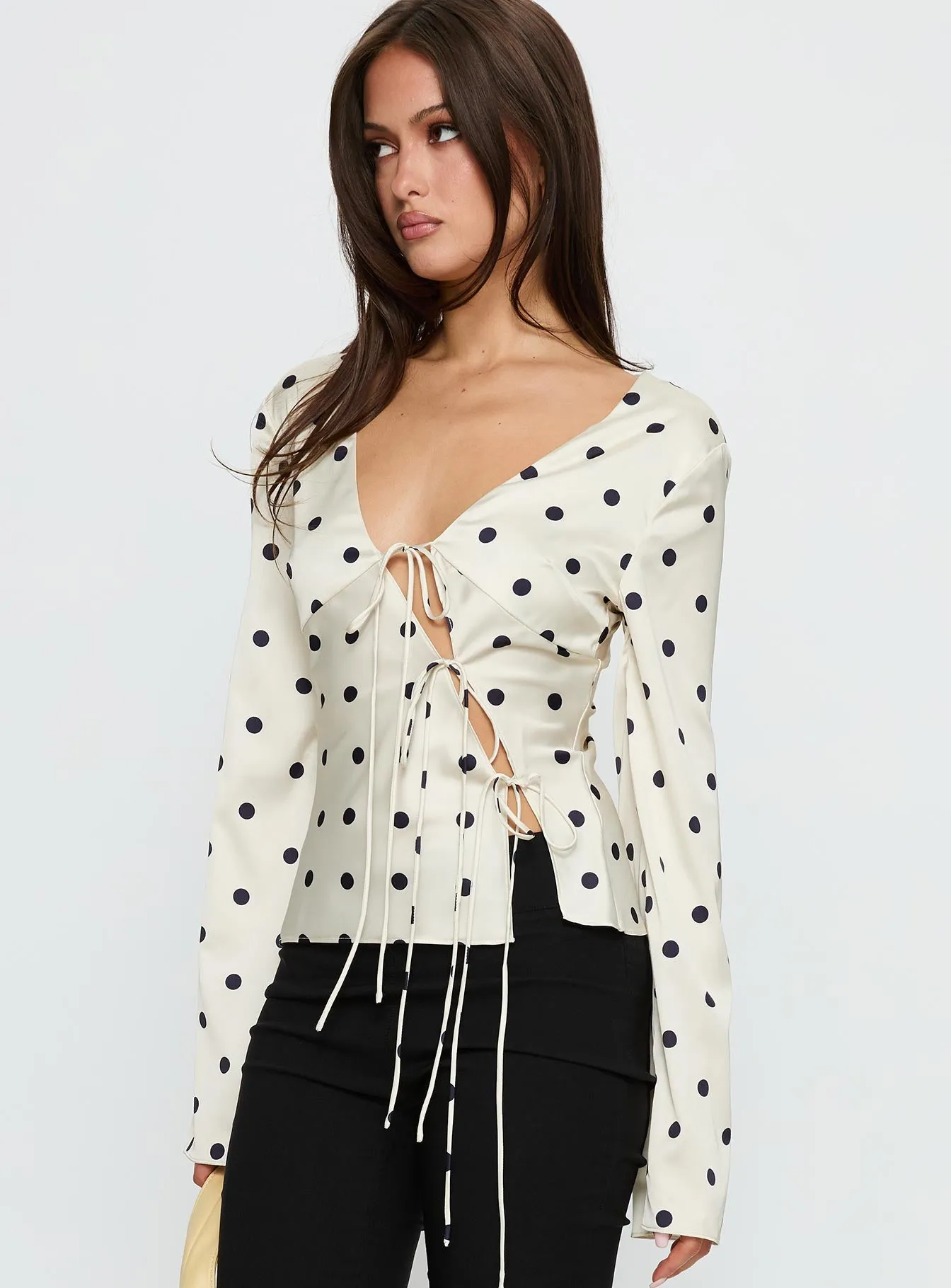 Mariah Long Sleeve Top Cream Polka sold by Princess Polly product image thumbnail 4